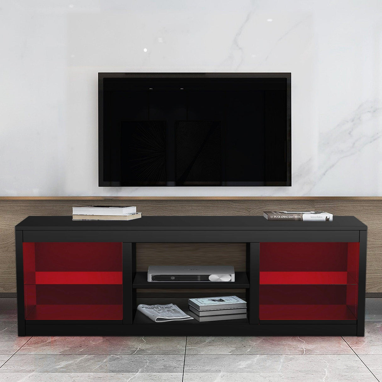 66" Modern LED TV Stand Entertainment Center with Glass Shelves for Living Room-电视柜-Parc Decor