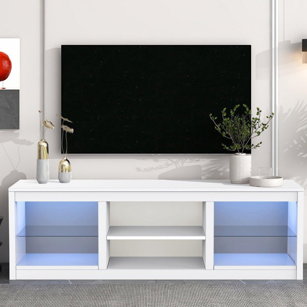 66" Modern LED TV Stand Entertainment Center with Glass Shelves for Living Room-电视柜-Parc Decor
