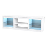 66" Modern LED TV Stand Entertainment Center with Glass Shelves for Living Room-电视柜-Parc Decor