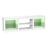 66" Modern LED TV Stand Entertainment Center with Glass Shelves for Living Room-电视柜-Parc Decor
