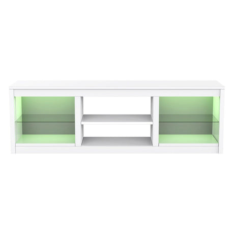 66" Modern LED TV Stand Entertainment Center with Glass Shelves for Living Room-电视柜-Parc Decor