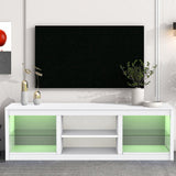66" Modern LED TV Stand Entertainment Center with Glass Shelves for Living Room-电视柜-Parc Decor