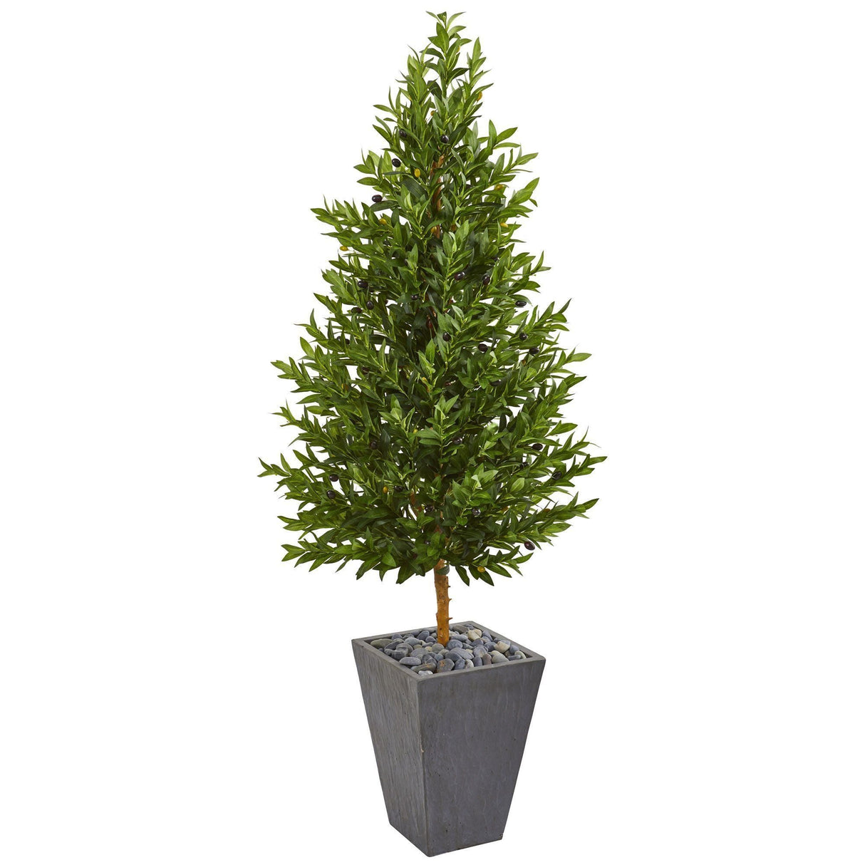 67” Olive Cone Topiary Artificial Tree in Slate Planter (Indoor/Outdoor)-Parc Decor