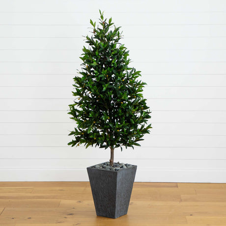 67” Olive Cone Topiary Artificial Tree in Slate Planter (Indoor/Outdoor)-Parc Decor