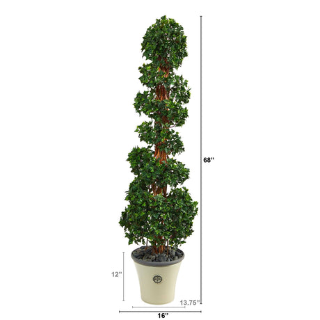 68” English Ivy Topiary Spiral Artificial Tree in Decorative Planter(Indoor/Outdoor)-Parc Decor