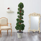 68” English Ivy Topiary Spiral Artificial Tree in Decorative Planter(Indoor/Outdoor)-Parc Decor