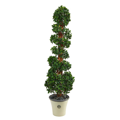 68” English Ivy Topiary Spiral Artificial Tree in Decorative Planter(Indoor/Outdoor)-Parc Decor