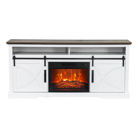 68" Farmhouse TV Stand with 23" Insert Opening Electric Fireplace-Parc Decor