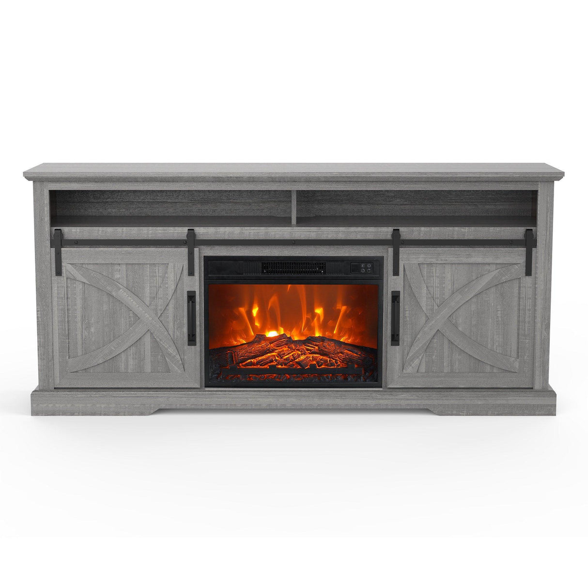 68" Farmhouse TV Stand with 23" Insert Opening Electric Fireplace-Parc Decor