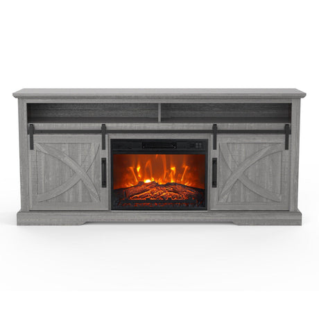 68" Farmhouse TV Stand with 23" Insert Opening Electric Fireplace-Parc Decor