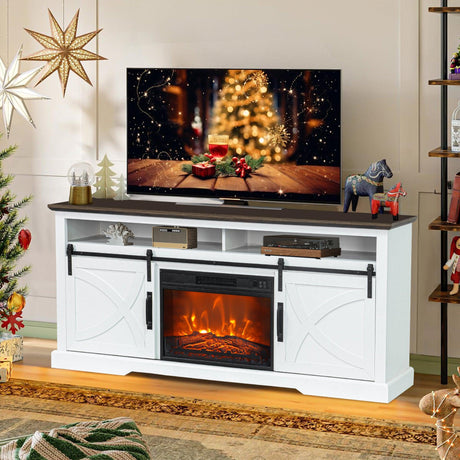 68" Farmhouse TV Stand with 23" Insert Opening Electric Fireplace-Parc Decor