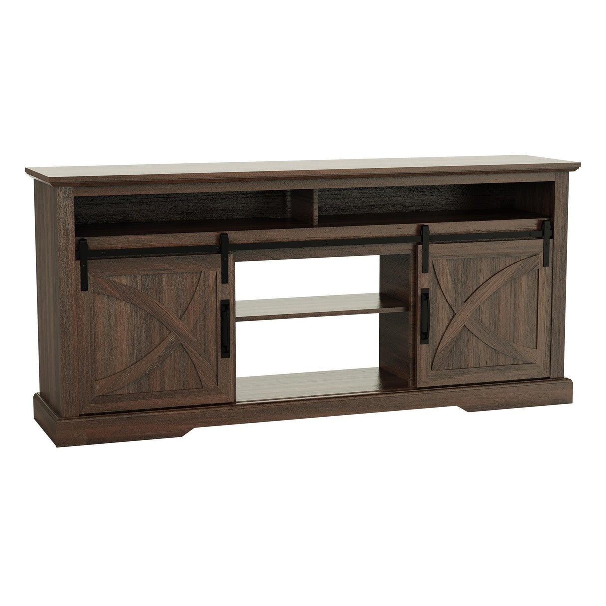 68" Farmhouse TV Stand with Double Sliding Barn Doors for Living Room-Parc Decor