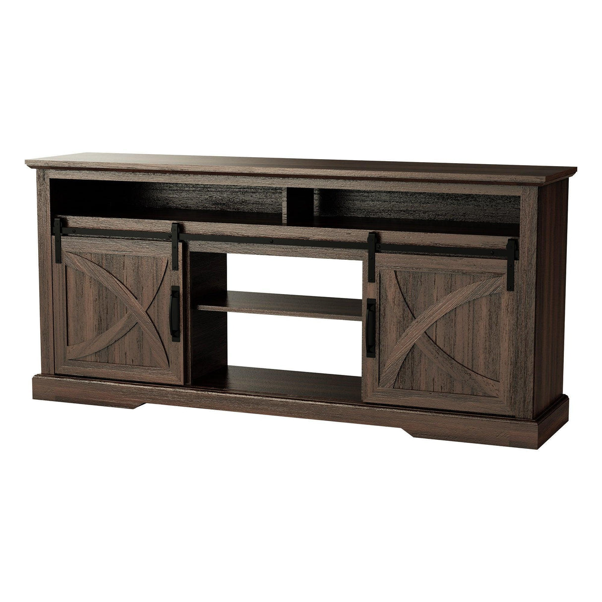 68" Farmhouse TV Stand with Double Sliding Barn Doors for Living Room-Parc Decor