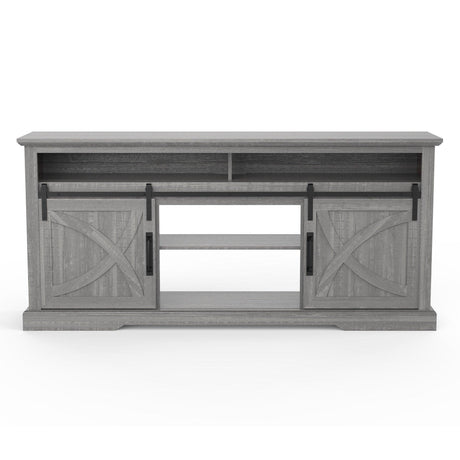 68" Farmhouse TV Stand with Double Sliding Barn Doors for Living Room-Parc Decor