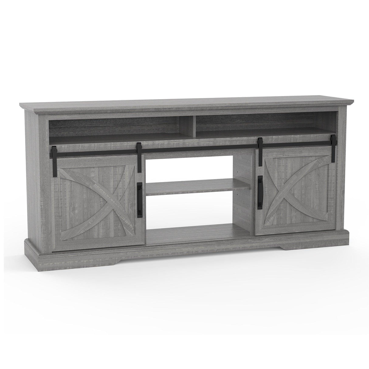 68" Farmhouse TV Stand with Double Sliding Barn Doors for Living Room-Parc Decor
