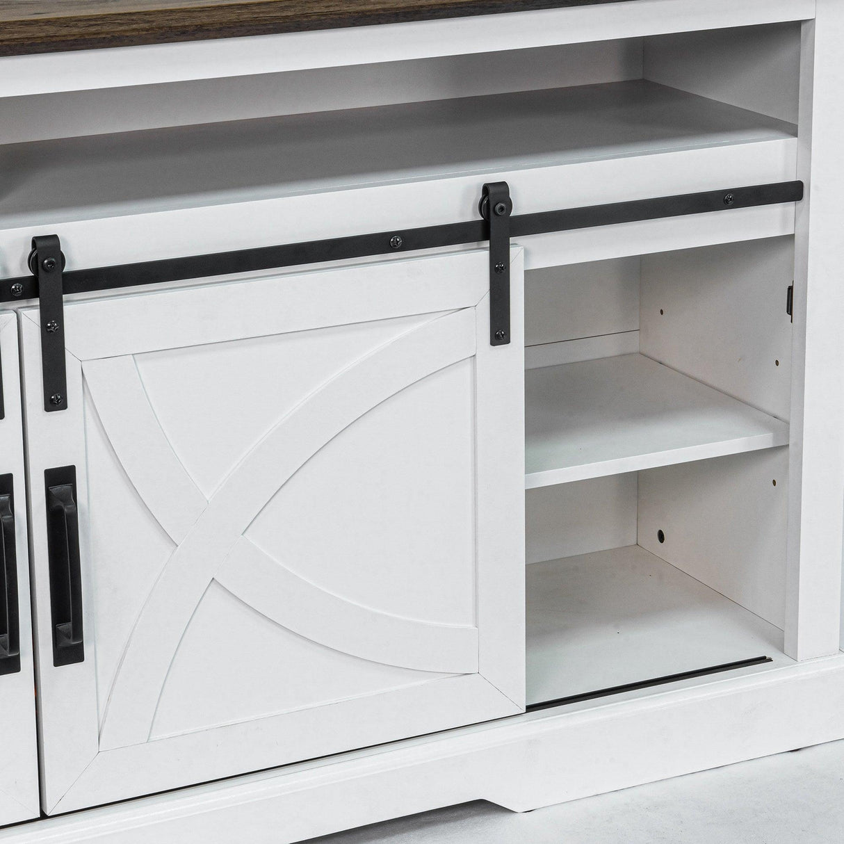 68" Farmhouse TV Stand with Double Sliding Barn Doors for Living Room-Parc Decor