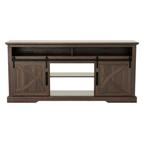 68" Farmhouse TV Stand with Double Sliding Barn Doors for Living Room-Parc Decor