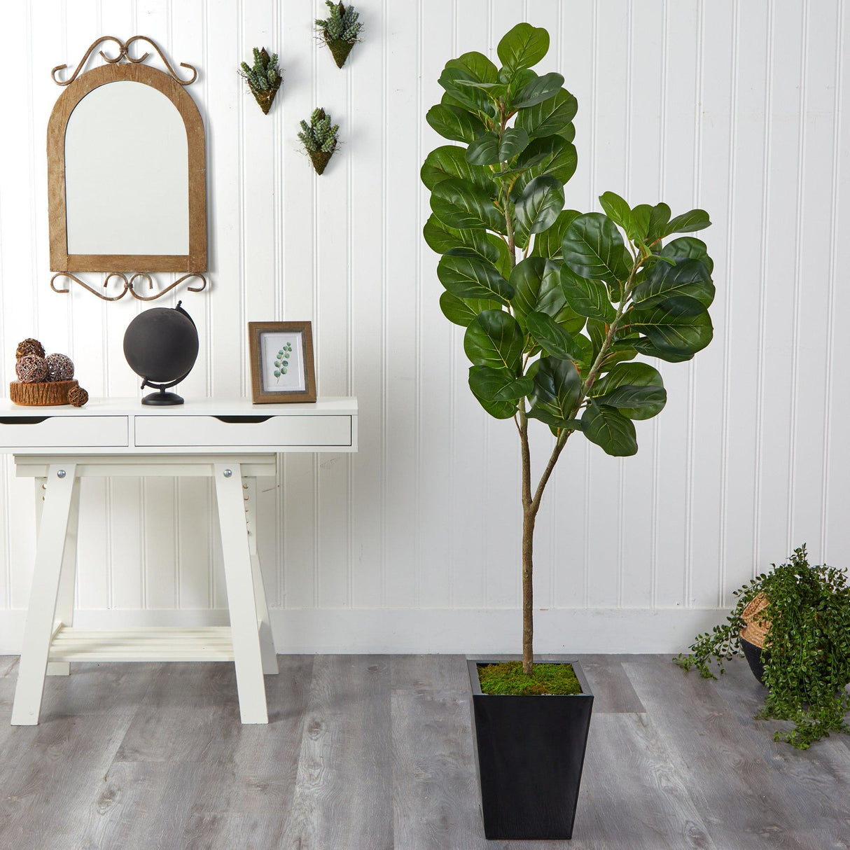 68” Fiddle leaf Fig Artificial Tree in Black Metal Planter-Parc Decor