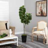 68” Fiddle leaf Fig Artificial Tree in Black Metal Planter-Parc Decor
