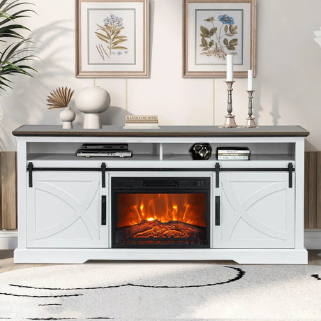 68" Farmhouse TV Stand with 23" Insert Opening Electric Fireplace