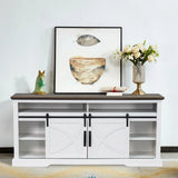 68" Farmhouse TV Stand with Double Sliding Barn Doors for Living Room