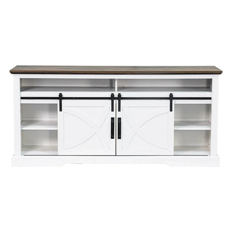 68" Farmhouse TV Stand with Double Sliding Barn Doors for Living Room