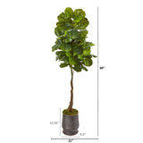 69” Fiddle Leaf Artificial Tree in Ribbed Metal Planter (Real Touch)-Parc Decor