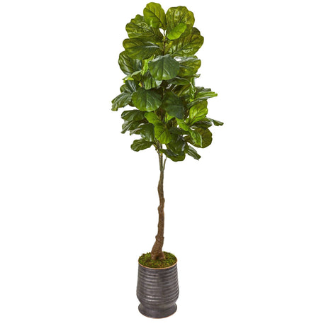 69” Fiddle Leaf Artificial Tree in Ribbed Metal Planter (Real Touch)-Parc Decor