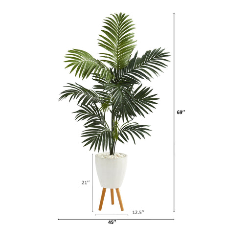 69” Kentia Artificial Palm Tree in White Planter with Stand-Parc Decor