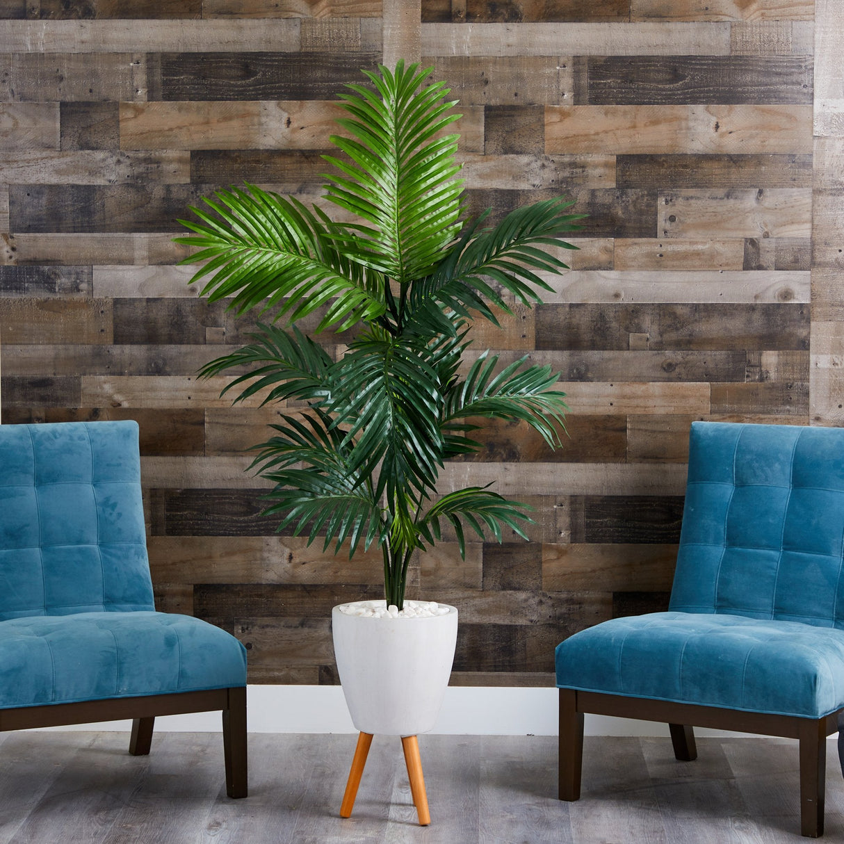 69” Kentia Artificial Palm Tree in White Planter with Stand-Parc Decor