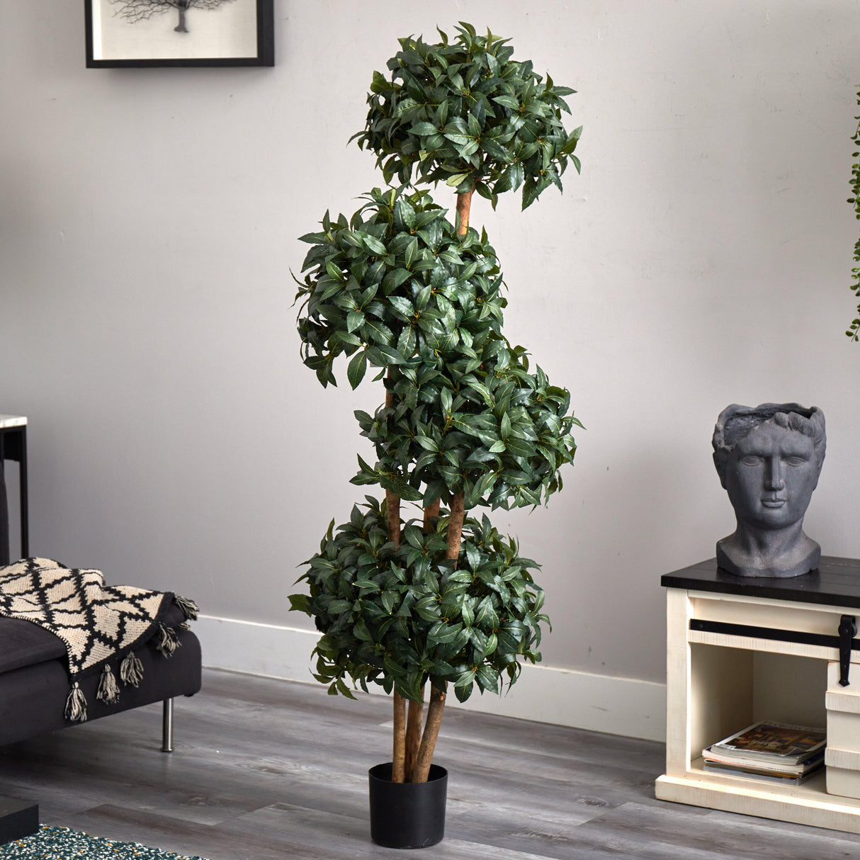 69" Sweet Bay Topiary w/4 Balls Silk Tree"-Parc Decor