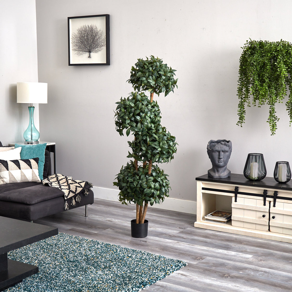 69" Sweet Bay Topiary w/4 Balls Silk Tree"-Parc Decor