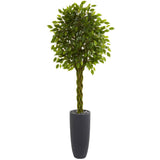 6.5’ Braided Ficus Artificial Tree in Cylinder Planter(Indoor/Outdoor)-Parc Decor