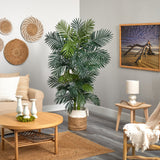 6.5' Golden Cane Artificial Palm Tree in Handmade Natural Jute and Cotton Planter-Parc Decor