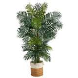 6.5' Golden Cane Artificial Palm Tree in Handmade Natural Jute and Cotton Planter-Parc Decor
