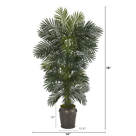 6.5’ Golden Cane Artificial Palm Tree in Metal Planter-Parc Decor