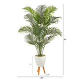 6.5’ Golden Cane Artificial Palm Tree in White Planter with Stand-Parc Decor