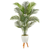 6.5’ Golden Cane Artificial Palm Tree in White Planter with Stand-Parc Decor