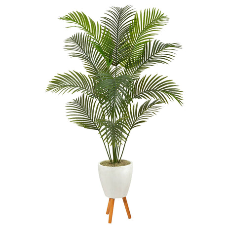 6.5’ Golden Cane Artificial Palm Tree in White Planter with Stand-Parc Decor