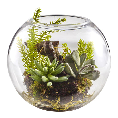 6.5” Mix Succulent Garden w/Glass Vase-Parc Decor