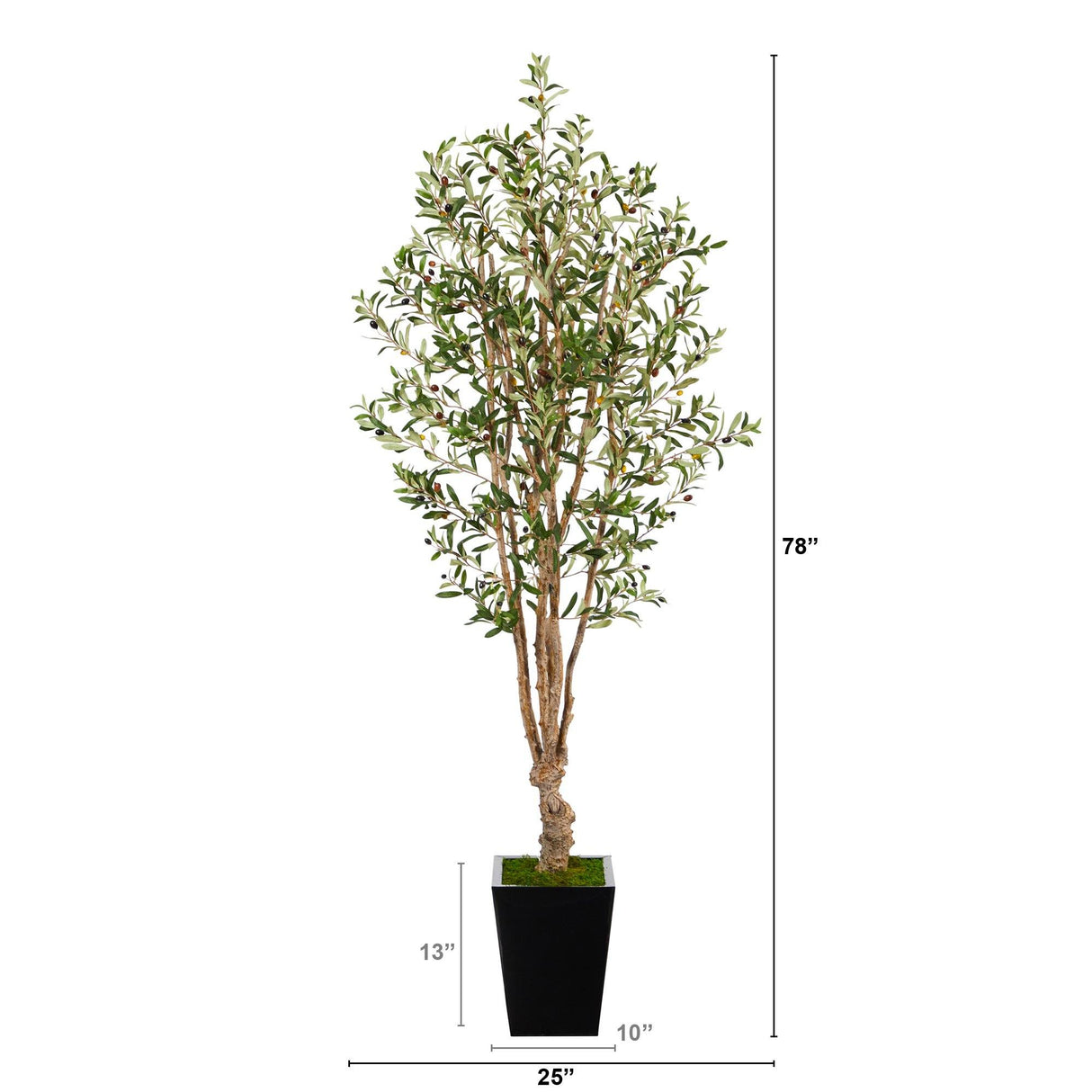 6.5’ Olive Artificial Tree in Black Metal Planter-Parc Decor
