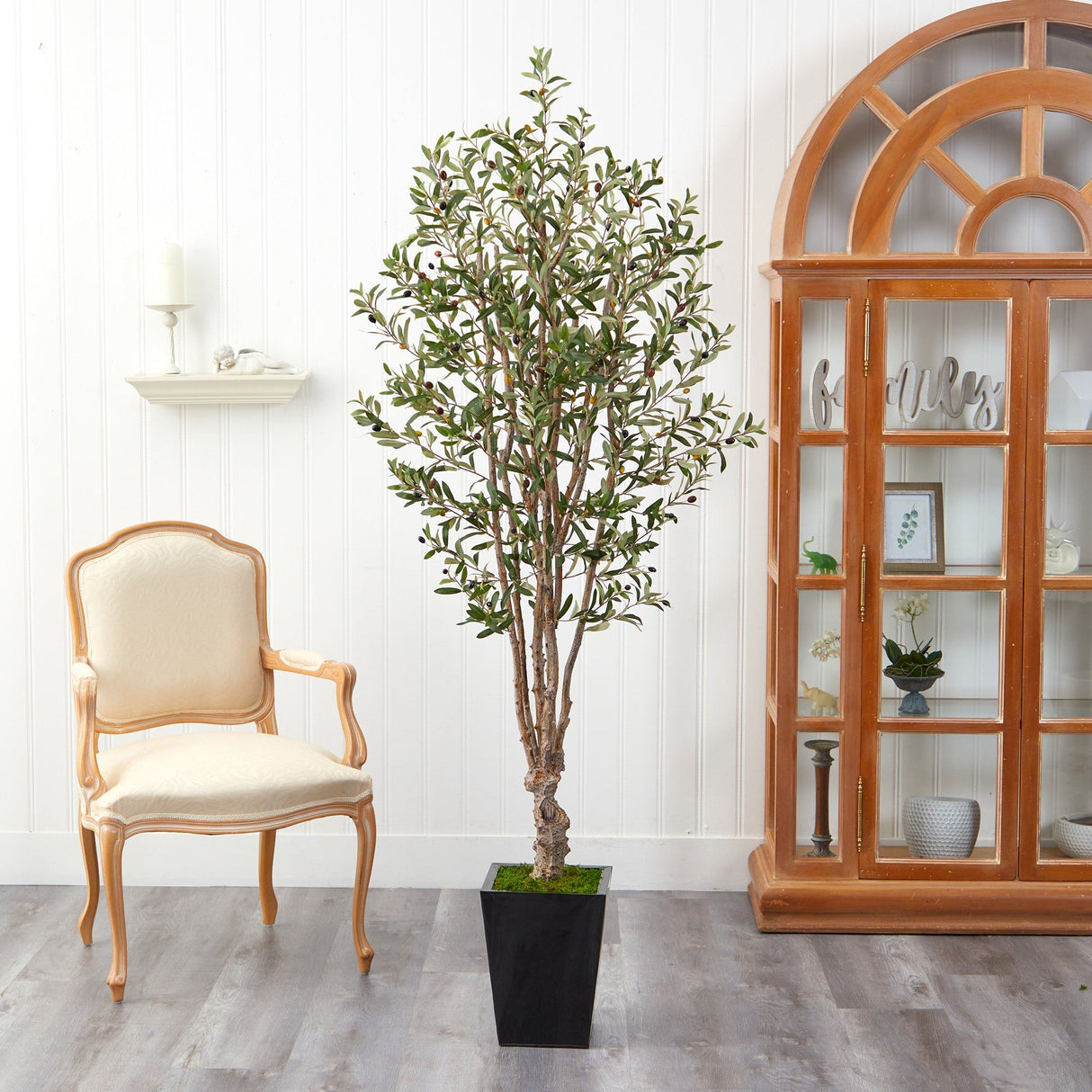 6.5’ Olive Artificial Tree in Black Metal Planter-Parc Decor