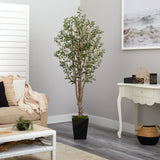 6.5’ Olive Artificial Tree in Black Metal Planter-Parc Decor