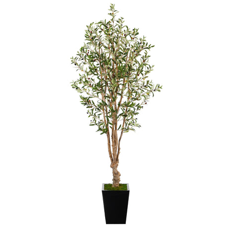 6.5’ Olive Artificial Tree in Black Metal Planter-Parc Decor
