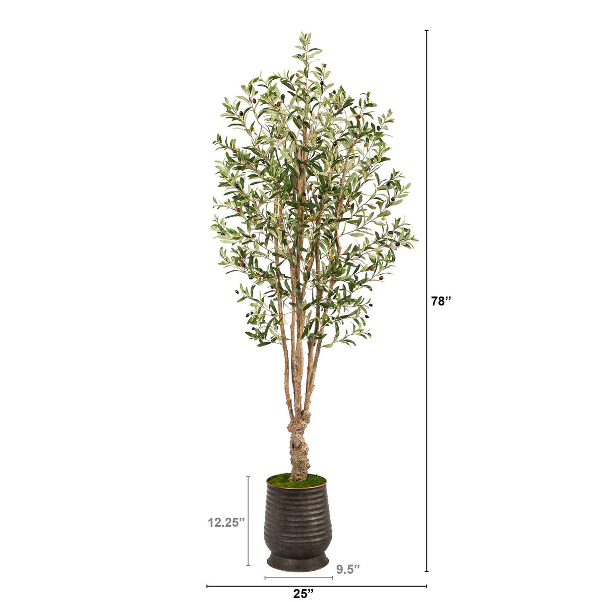 6.5’ Olive Artificial Tree in Ribbed Metal Planter-Parc Decor