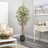 6.5’ Olive Artificial Tree in Ribbed Metal Planter-Parc Decor