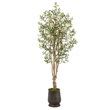 6.5’ Olive Artificial Tree in Ribbed Metal Planter-Parc Decor