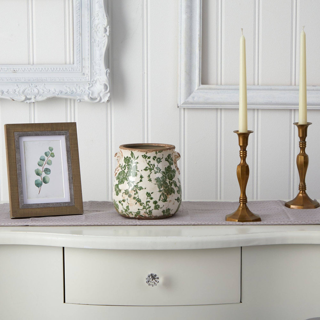 6.5” Tuscan Ceramic Green Scroll Planter-Parc Decor