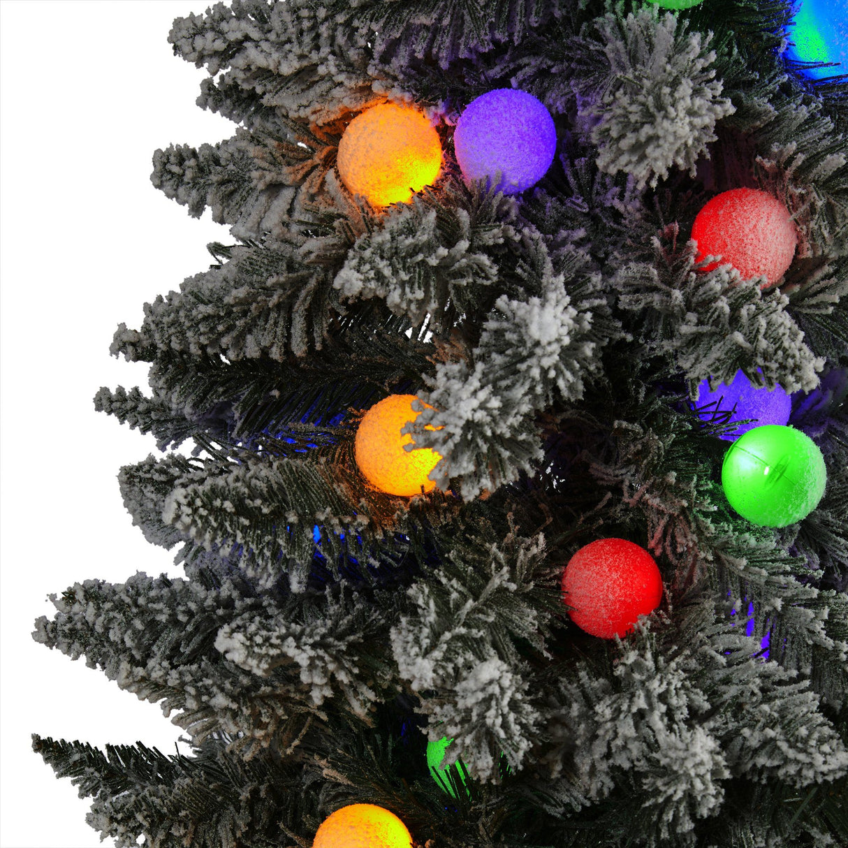6.5' Flocked British Columbia Mountain Fir Artificial Christmas Tree with 75 Multi Color Globe Bulbs and 679 Bendable Branches-Christmas Tree-Parc Decor