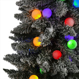 6.5' Flocked British Columbia Mountain Fir Artificial Christmas Tree with 75 Multi Color Globe Bulbs and 679 Bendable Branches-Christmas Tree-Parc Decor